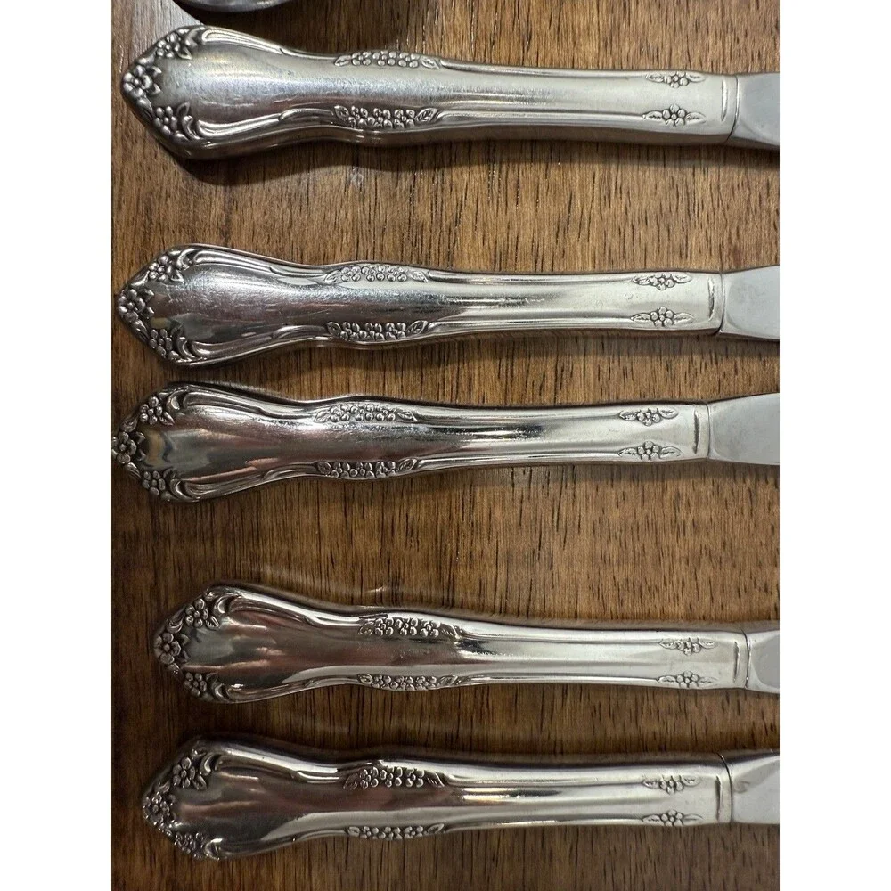 Mansfield (Stainless) By Oneida Silver Lot Of 17, Flower Print, Vintage Flatware